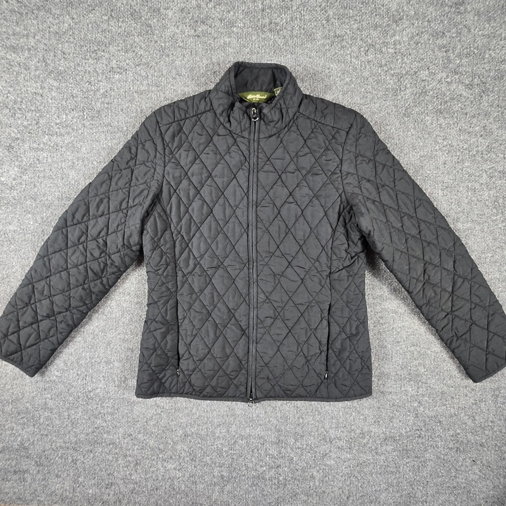 Eddie Bauer Quilted Jacket Womens Medium Black Full Zip Diamond Puffer Insulated